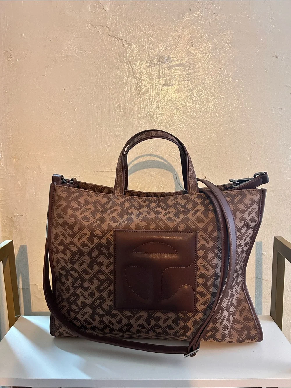 Telfar Brown Monogram Laptop Tote